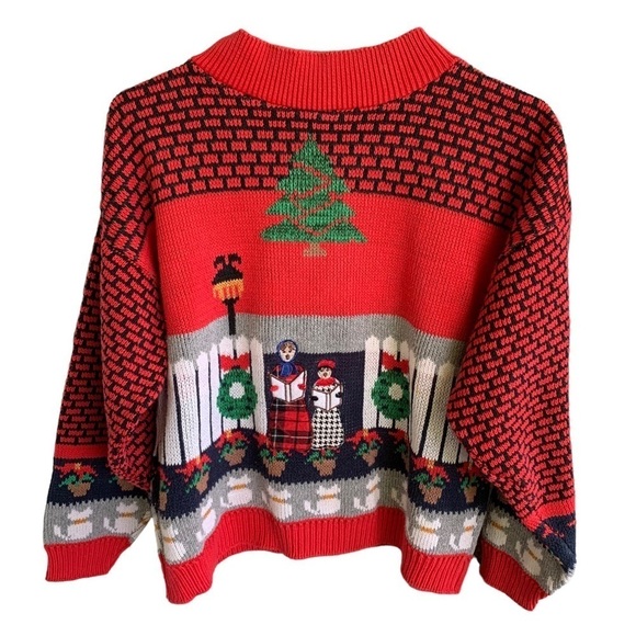 Vintage Holiday Christmas Sweater Singing Carolers Wreath Tree Women’s Small - Picture 1 of 8
